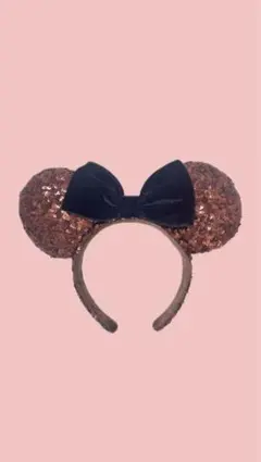 ミニー スパンコールカチューシャ ベロアリボン ゴールド ブラウン