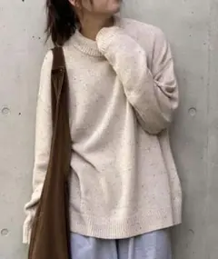 PICSAS カラーネップニットモックネックプルオーバー Mサイズ アイボリー