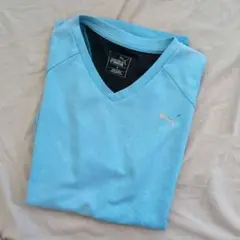 60 メンズ PUMA 水色 Vネック 半袖 Tシャツ スポーツ 値下げ M