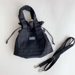 SALE！【再販】ハンドメイド　巾着バッグ　巾着ショルダーバッグ　帆布　ブラック