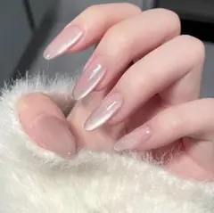 【24枚】ネイルチップ マグネット風 ワンホン 韓国 オフィスネイル ピンク