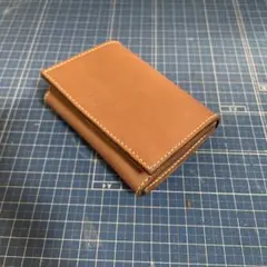 ハンドメイド 本革 三つ折り財布 ミニ財布 レザー ブラウン コンパクト