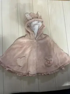 ウサギ耳付きピンクベビーポンチョ