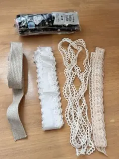★ハンドメイド 手芸用 リボン リネン テープ いろいろ5点セット★まとめ売り