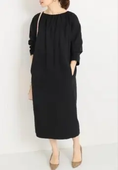 【未使用タグ付き】IENA☆コットンジャガードデザインワンピース ブラック日本製