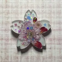 再販△】レジン ヘアゴム ブローチ 小花と猫ちゃん ミルキーピンク◡̈