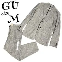 【大人気】未使用 GU セットアップ リネン混 ジャケット パンツ グレー Mのサムネイル