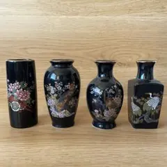 昭和レトロ　ミニ花器　一輪挿し　4点セット　花鳥　孔雀　牡丹　JAPAN刻印