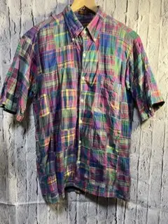 80〜90s USA製 CLEVE パッチワーク　チェック　シャツ　半袖M（L）