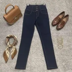 【Heather】isko イスコ ハイウエストスキニーデニムネイビー