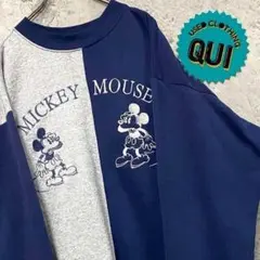 レア90s USA製古着◯ディズニー ミッキー刺繍スウェットトレーナー メンズL