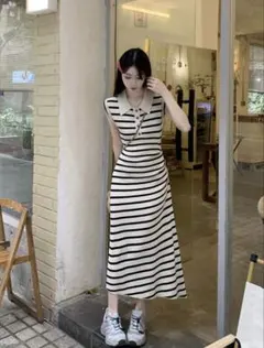 【Mちゃん　コンビニ払い購入不可✖️様専用】ストライプポロカラーワンピース