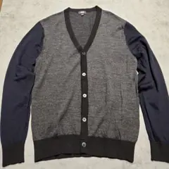 ユニクロ★エクストラファインメリノVネックカーディガン★L★黒×ネイビー×グレー