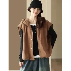 フード付き レトロ アウター ベスト おしゃれ＆カジュアル ホック 人気新作