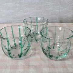 爽やかなグリン模様のコップ 3個セット USED F