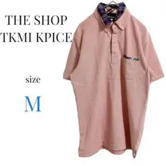 ザショップティーケー【M】 ポロシャツ　ピンク　襟チェック　重ね着風　胸ポケットのサムネイル