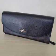 COACH コーチ 長財布 シグネチャー スリム エンベロープ 黒 茶