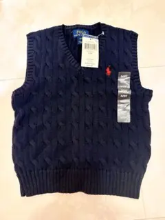 【新品未使用】POLO ネイビー ケーブルニットベスト 3T