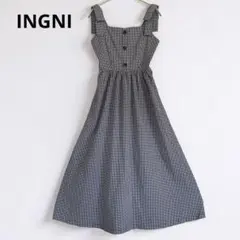 【INGNI】ギンガムチェックキャミワンピース M 黒 白 ロング 肩ひもリボン