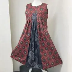 着物リメイク　大島紬タック入り　ノースリーブ　ワンピース