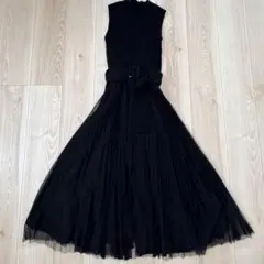 Andcouture リブニット チュールドッキングワンピース
