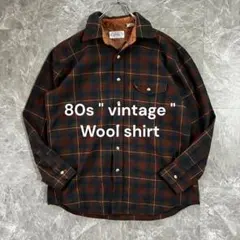 古着【1点物】80s ヴィンテージ ウールチェックシャツ L ブラウン