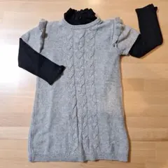 H&M　98 グレー ケーブルニットフリル付きワンピース他セット