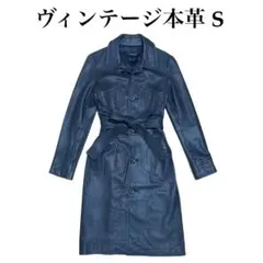 [古着ヴィンテージ] 本革レザーコート ブラック黒 S