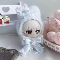 （水色×ホワイト）10cmぬいぐるみ ぬい服 猫耳 着ぐるみ