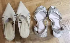 ベージュ ポインテッドトゥ & シルバー ストラップパンプスセット！✨2点セット