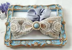 インド刺繍リボン シュシュ グレー