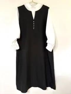 Hudson honeyシャツレイヤード風ワンピース パールビジュー付き