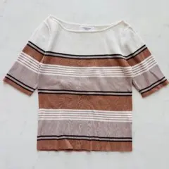 OPAQUE.CLIP ニット 半袖 ボーダー S（D847）