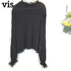 vis ビス【シースルー】【透け感】黒系　長袖フリルトップス　F