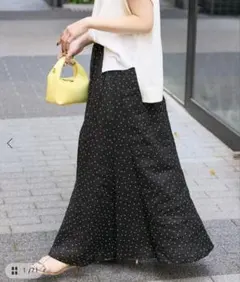 ドット柄ロングスカート フリーサイズ 黒