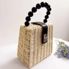 ZARA ラタン ビーズハンドル かごバッグ　ショルダーストラップ