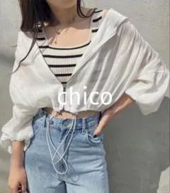 【洗える】シアー素材　Chicoショート丈ナイロンフードブルゾン　白　ホワイトのサムネイル