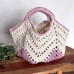 ニットバッグ　毛糸バッグ　グラニースクエア　かぎ針編み　ハンドメイド