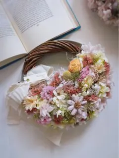 母の日ラッピング可⭐︎ボリューム花かごリース ふんわり紫陽花とビタミンカラー