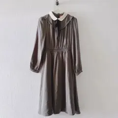 フィント fint ワンピース 襟 白衿 リボン カーキ