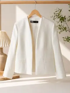 ZARA ホワイト ノーカラージャケット M