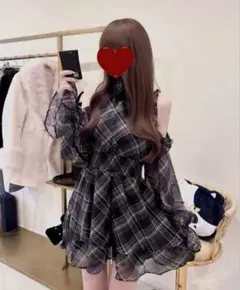 GRL グレイル チェック柄ショルダーオープンリボンミニワンピース[pm810]