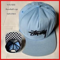 ステューシー ベースボールキャップ ツバ裏チェック スカイブルー スナップバック