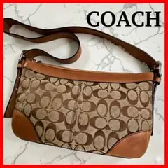 極美品 コーチ ショルダーバッグ 斜め掛け レザー キャンバス ベージュ