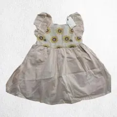 【新品】petit mainワンピース 90 夏服 女の子 ひまわり刺繍 ピンク