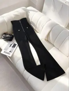 ハイウエスト フロントジップ フレアパンツ ブラックのサムネイル