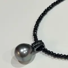 ワンプライス販売】タヒチパール 11-12mm ブラックスピネル ネックレス 
