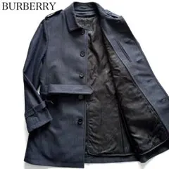 バーバリーブラックレーベル ツイード調 ステンカラーコート ライナー付 ネイビー