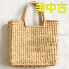 【美中古】バスケット 手編みカゴバッグ 手提げハンドバッグ ストローバッグ