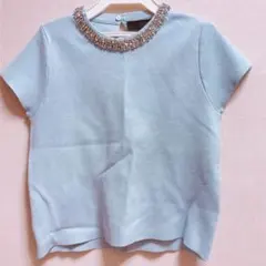 zara クリスタル　ニットトップス　ビジュー